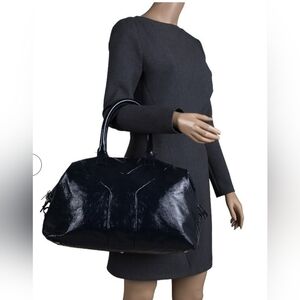 🇮🇹YVES SAINT LAURENT Black Patent Leather Easy Y Zip XL Tote Bag🖤